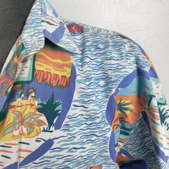 Vintage Mens Big Waves Heet Sportswear Shirt Medium Aloha Print Short Sleeve - Picture 3 of 12